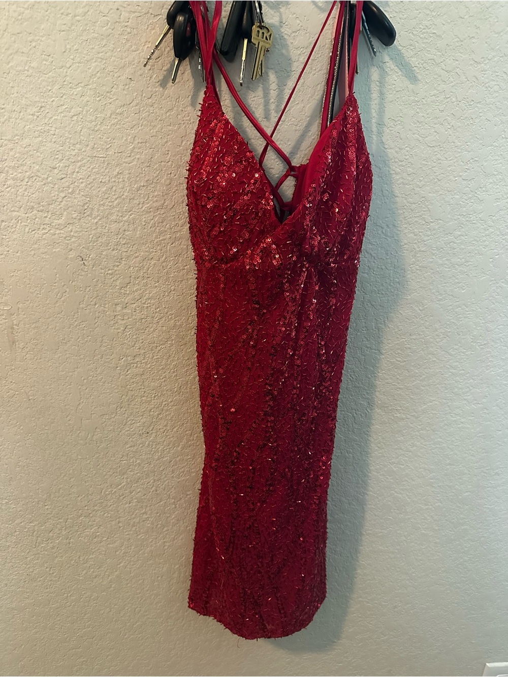 Windsor Red Sequin Mini Dress with Crisscross Straps